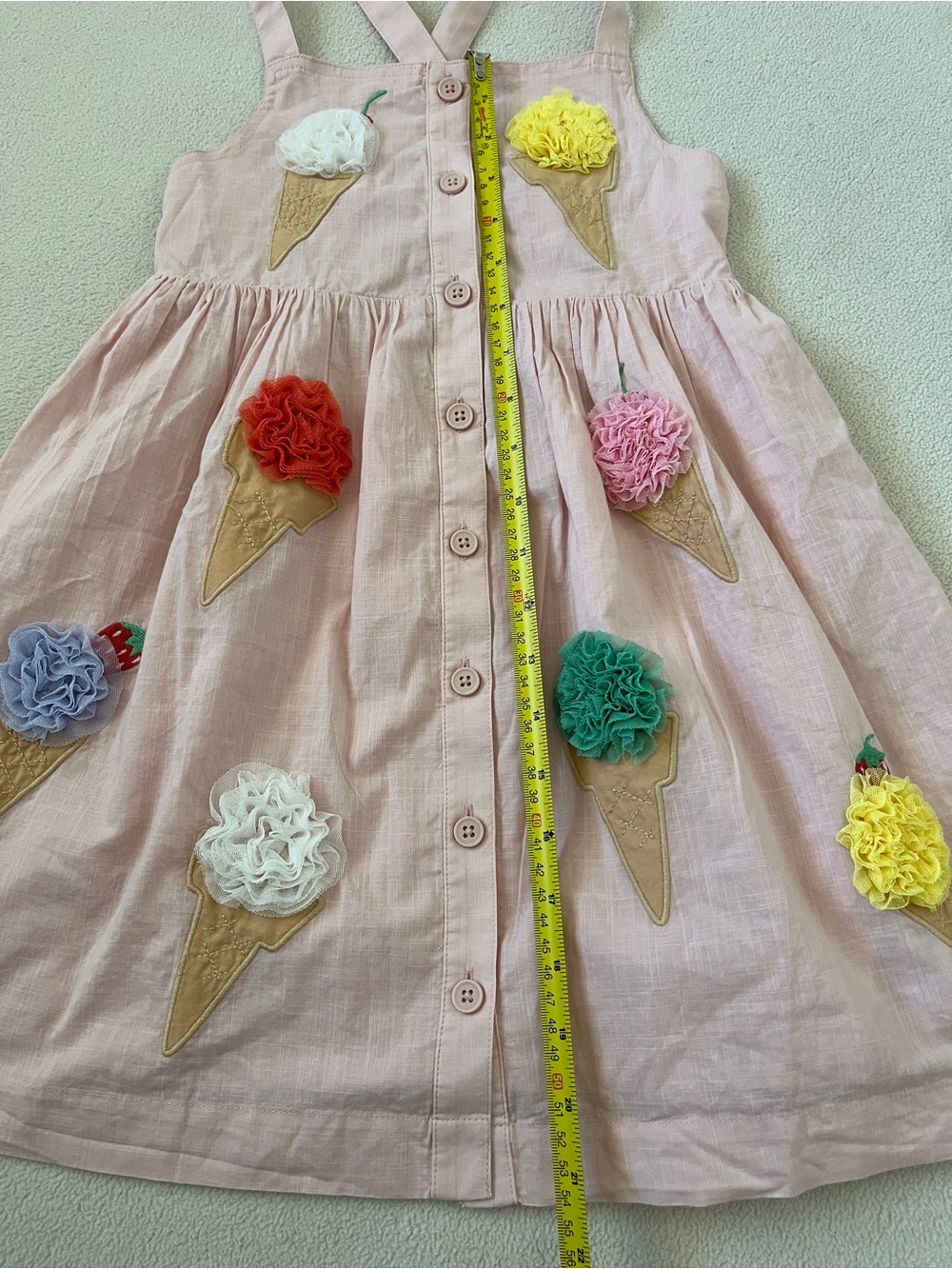 Mini Boden Ice Cream Button Embroidered Appliqué Summer Blush Pink Strap Dress - Picture 15 of 15